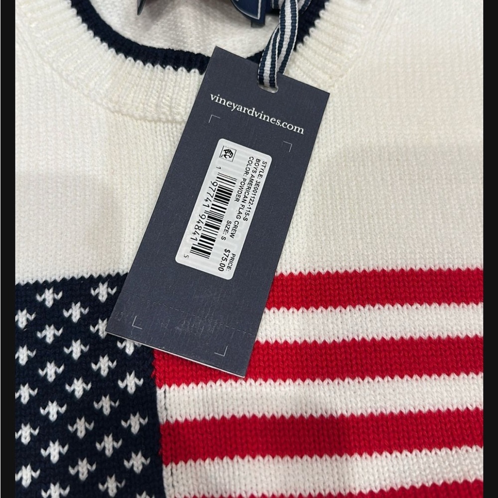 Vineyard Vines Boy's Flag Crewneck Sweater - Red, White, and Blue